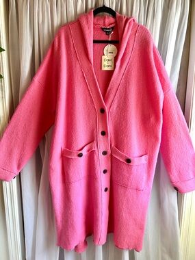 DAVI & DANI Pink Hooded Button-Front sweater cardigan with Patch Pockets size 3X